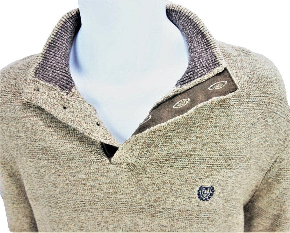Large Chaps RL 3 Button Sweater Knit Henley Pullover Mock Turtleneck