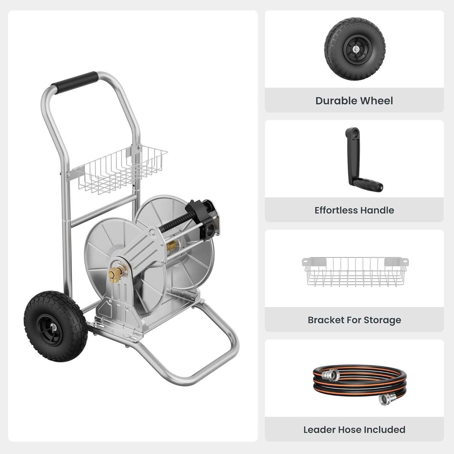 Giraffe Tools Stainless Steel Garden Hose Reel Cart 200ft