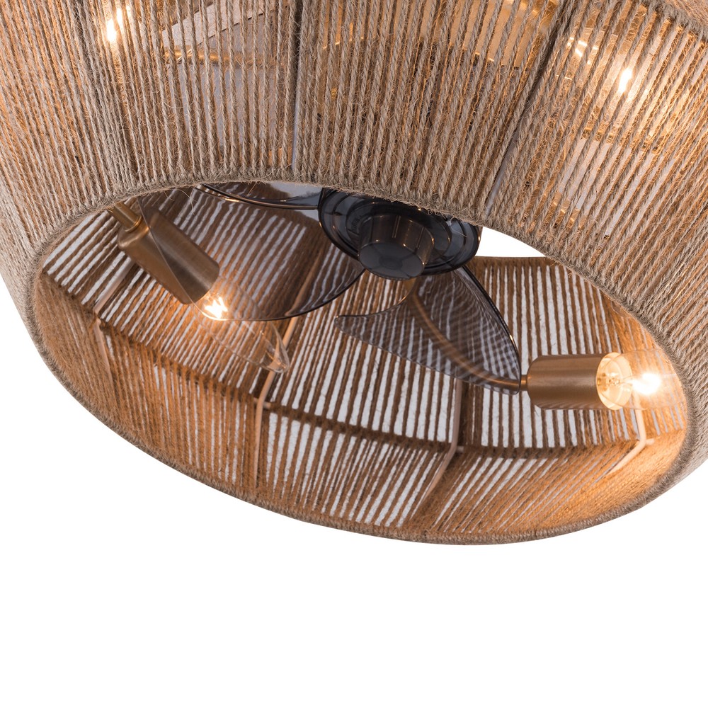 Boho Ceiling Fan Rattan Caged Flush Mount Fan Light +Remote Control Ceiling Fan