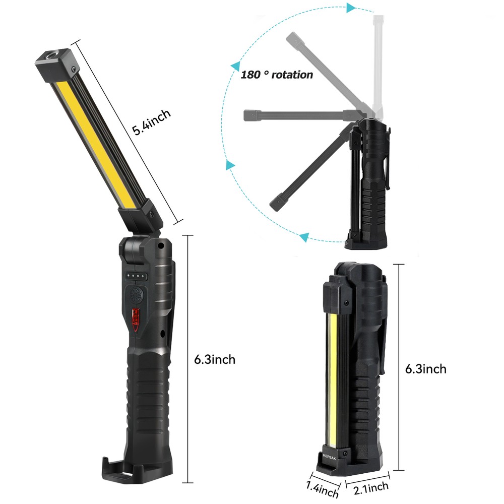 2PCS Magnetic Rechargeable COB LED RED Work Light Lamp Flashlight Folding Torch