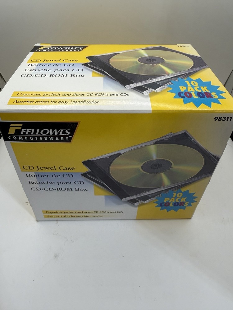 Fellowes CD Jewel Case 10 Pack Assorted Colors CD/DVD Storage Cases New