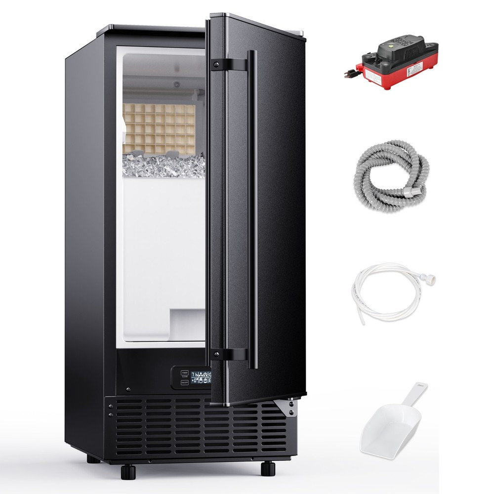 15" W Commerical Ice Maker Machine, 80 Lb/Day Auto-Cleaning & 24H Timer