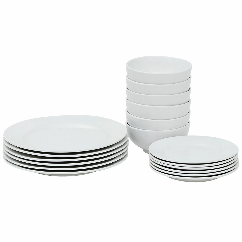 18-Piece Dinnerware Set Round Dinner Plate Dish Service White Dinner Service Set