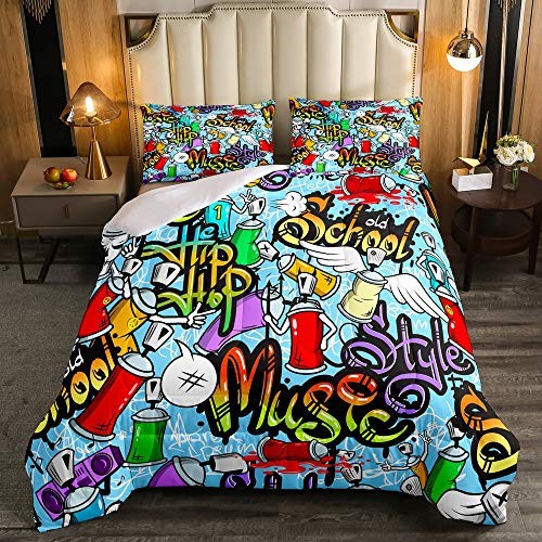 Hip Hop Comforter Set Size, Graffiti Style Down Comforter for Queen Pattern 1