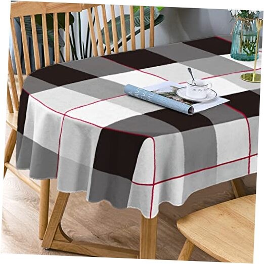 Oval Tablecloth Black And White Checkered Tablecloth, Modern Plaid