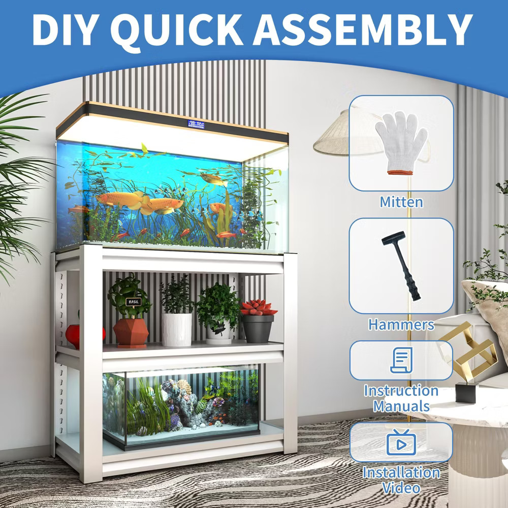 Munora - 3-Tier Heavy Duty Aquarium Stand - White Metal Frame for