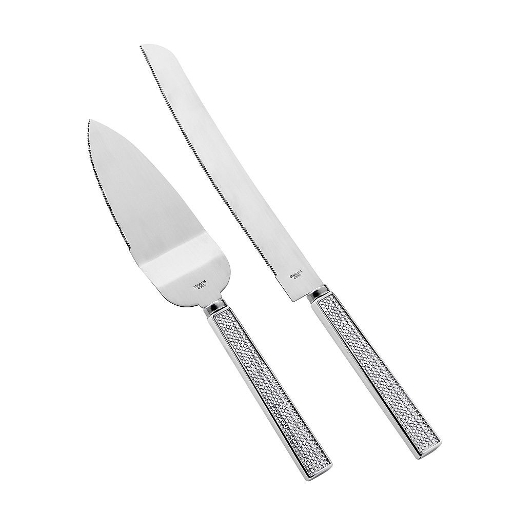 Wedding Cake Knife & Server Set with rhinestone handles bling design
