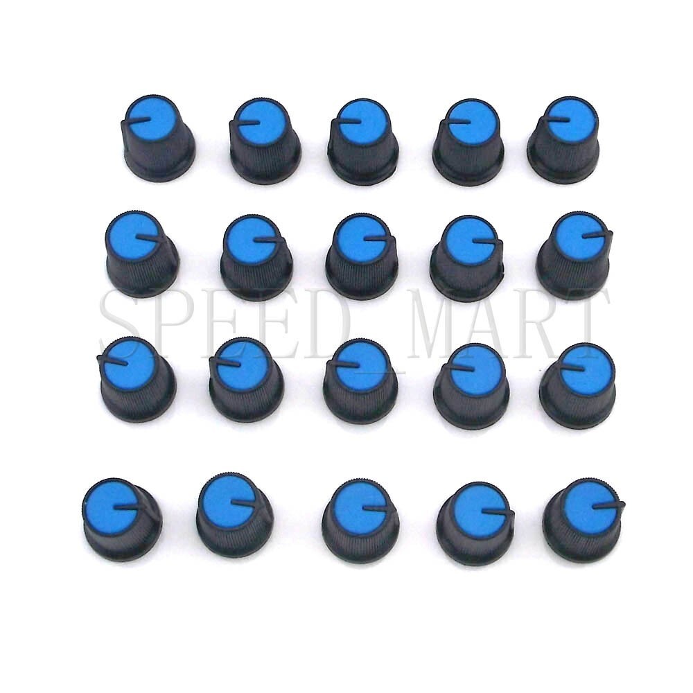 20PCS Black Knob Blue Face Rotary Switch Potentiometer Volume Pointer Hole 6mm