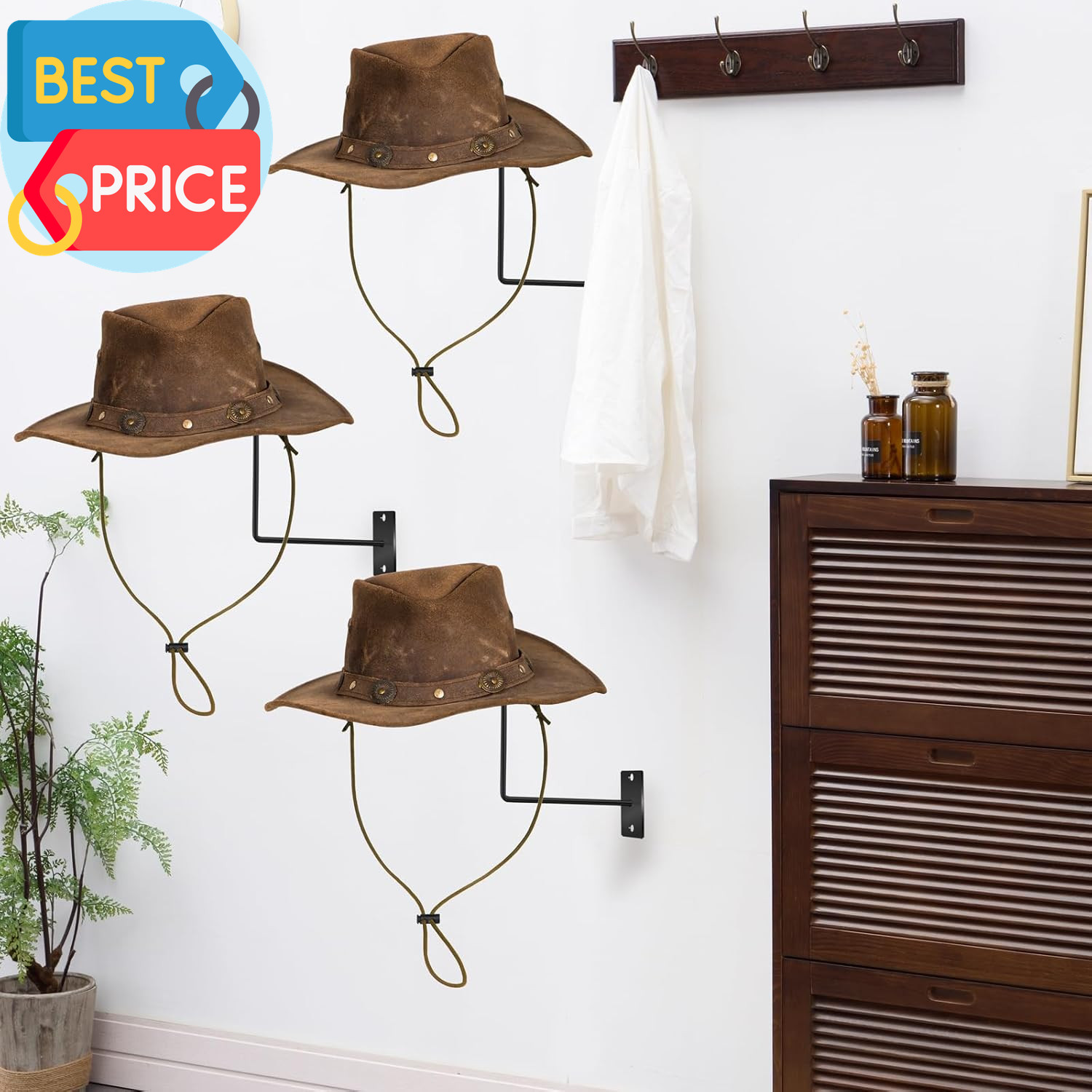 4 Pcs Cowboy Hat Rack Cowboy Hat Holder Metal Hat Hanger for Wall Hat Holder Mul