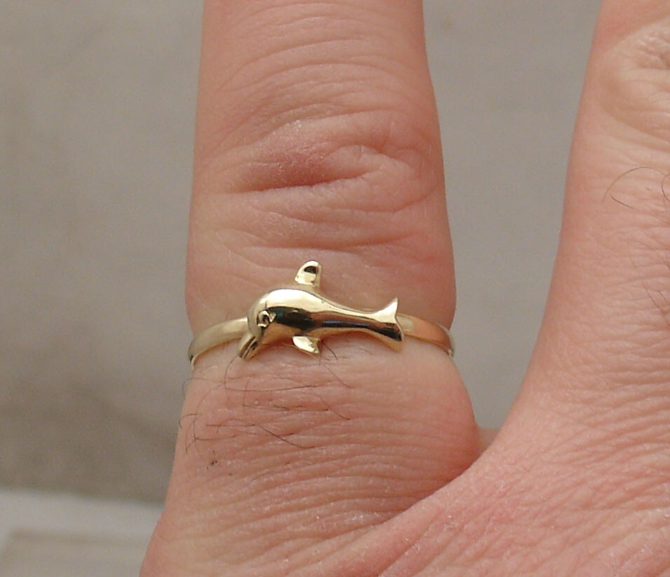 Size 7 Playing Dolphin Band Ring Solid Real 14K Yellow Gold QVC