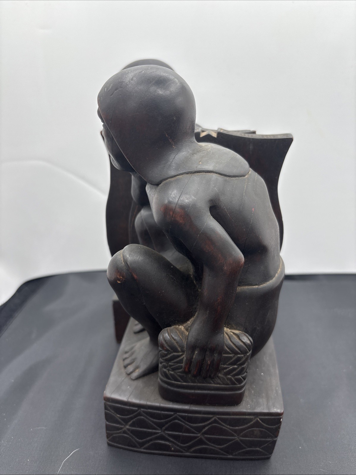 PAIR OF VINTAGE Hand Carved WOOD BOOKENDS FROM- TRIBAL MALE FIGURES