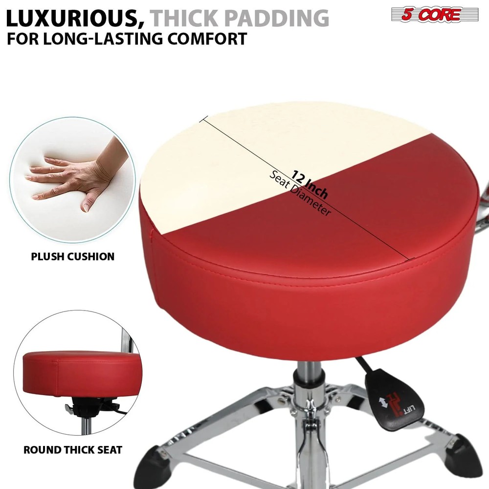 5 Core Drum Throne w Backrest 4" Padded Stool Adjustable 25.5" 441Lb Capacity