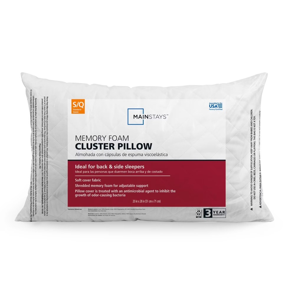 Mainstays  Memory Foam Cluster Bed Pillow, Standard Queen.