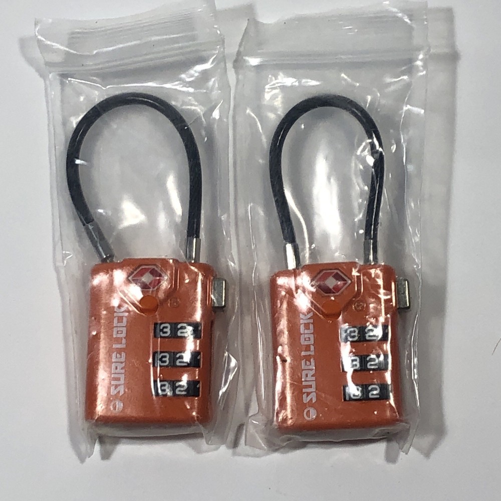 Sure Lock Luggage Combination Lock  TSA Approved Orange 2pc New