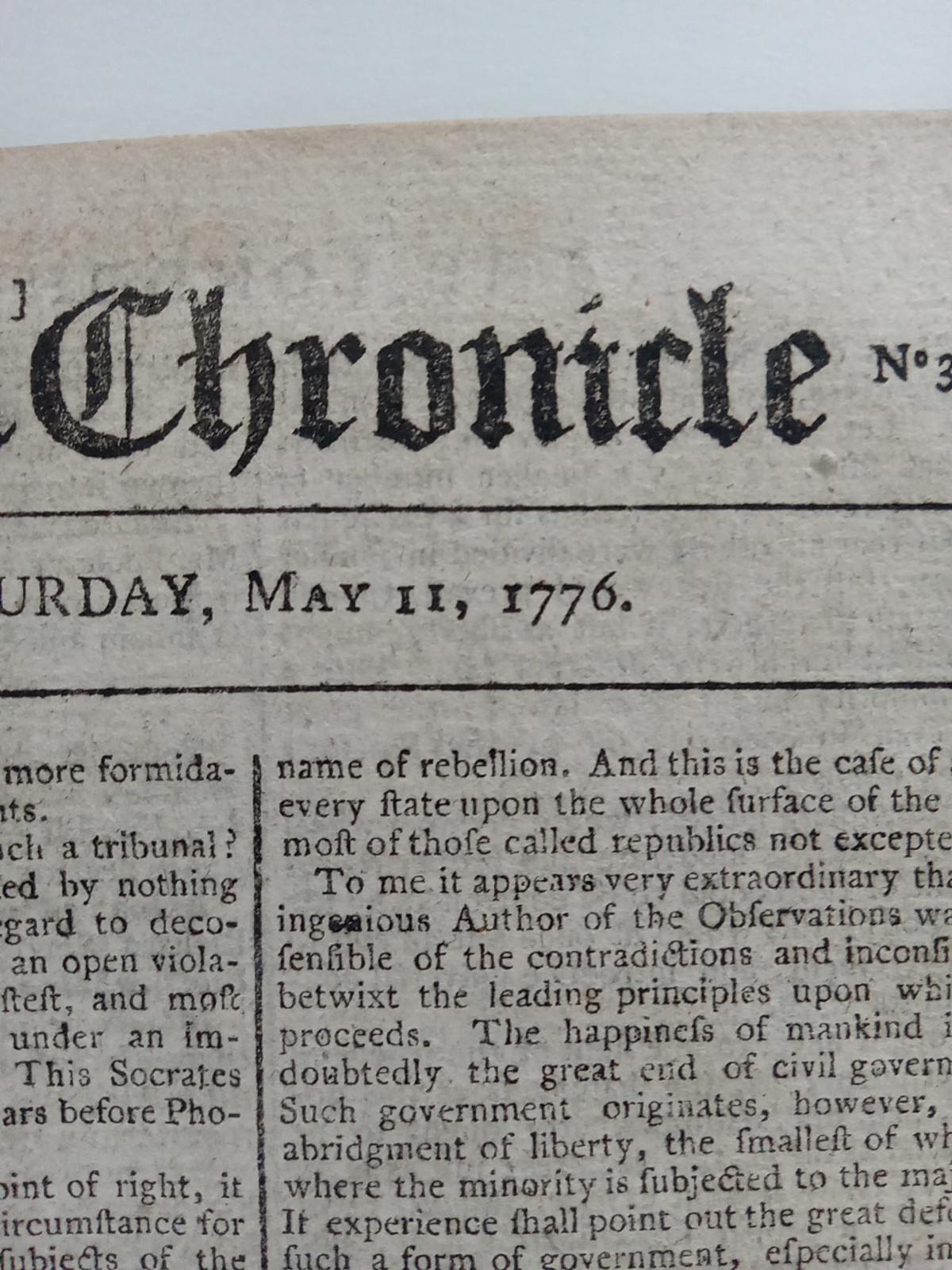 Original 1776 British Newspaper - American Revolutionary War - Colonies