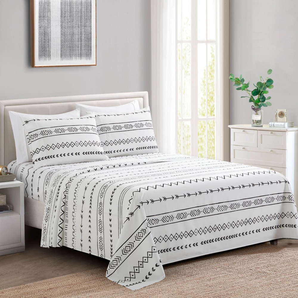 Printed Rayon from Bamboo Deep Pocket 6 Pieces Sheet Set Modern Geometric Double