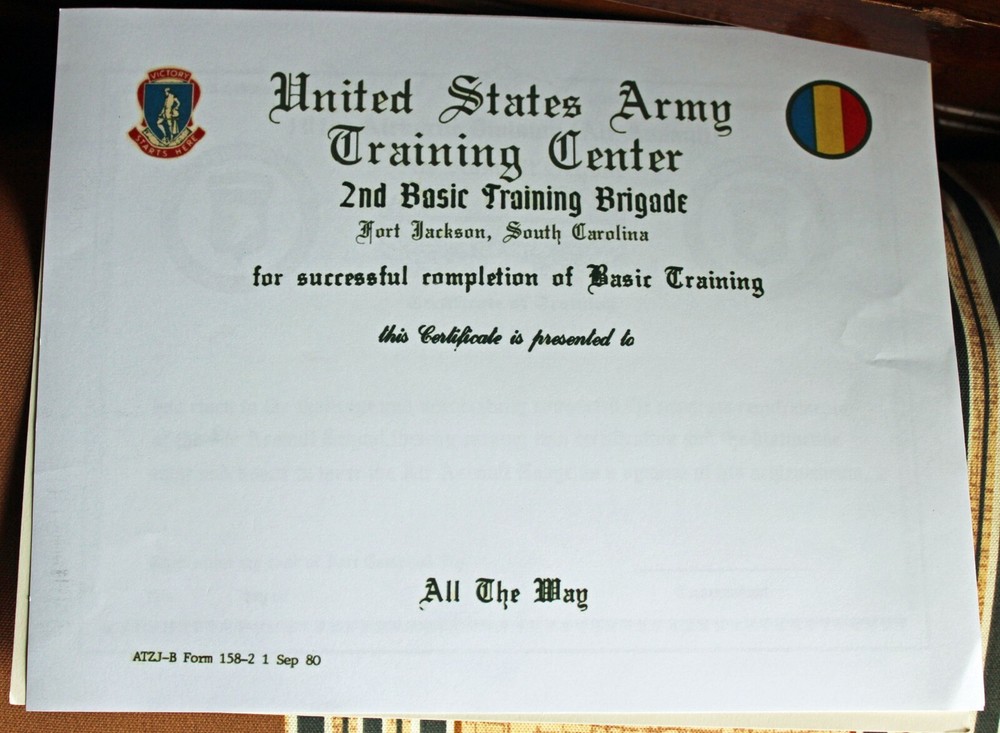 Army 2nd Basic Training Brigade Certificate (C10) 11 Ft Jackson, SC