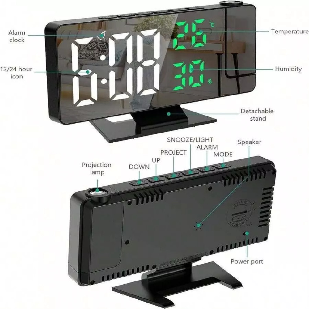 7.8" LED Digital Projector Projection Snooze Dual Alarm Clock Timer USB A+
