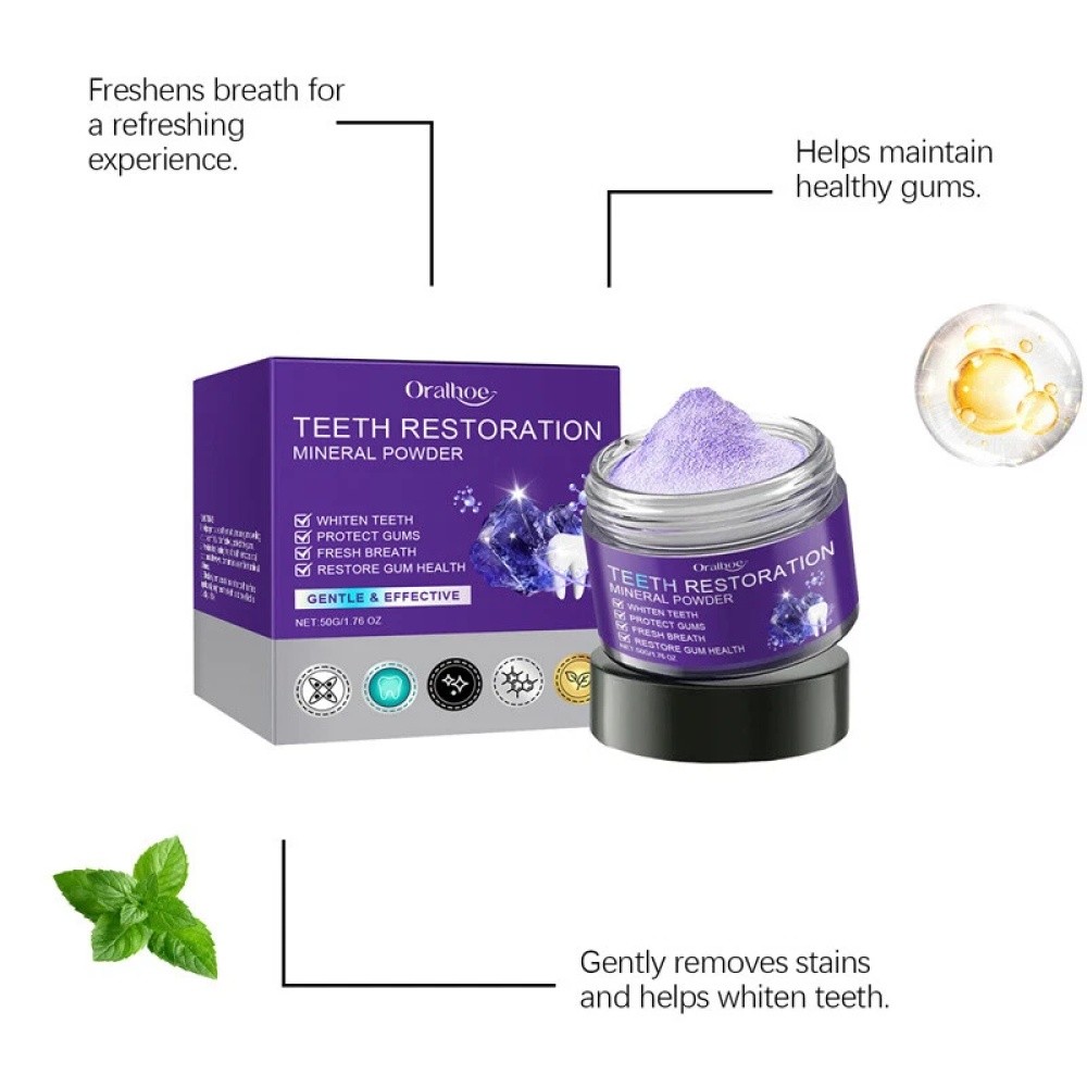 2X Purple Restoration Mineral Tooth Powder for Teeth Whitening Gum Strengthening