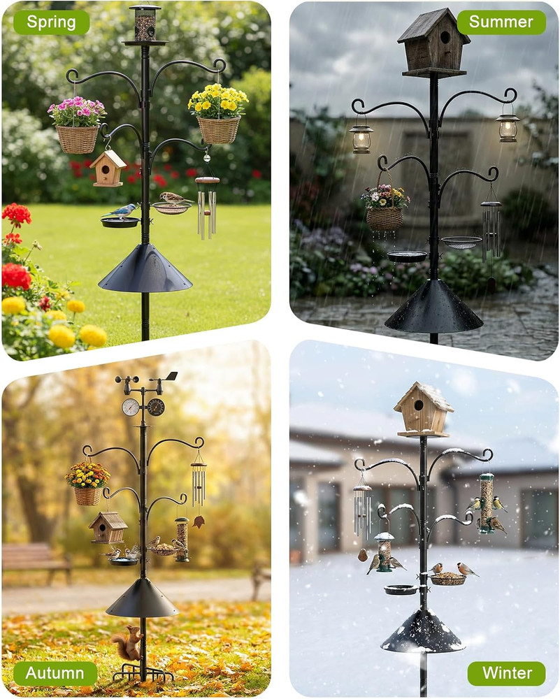 Bird Feeder Pole, 93" Shepherds Hooks Squirrel Proof for Outdoor, Adjustable Hea