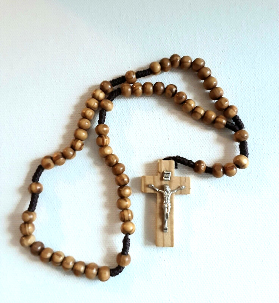 Olive Wood Rosary with Crucifix, From Jerusalem, 12" Long, 6mm Beads, Corded