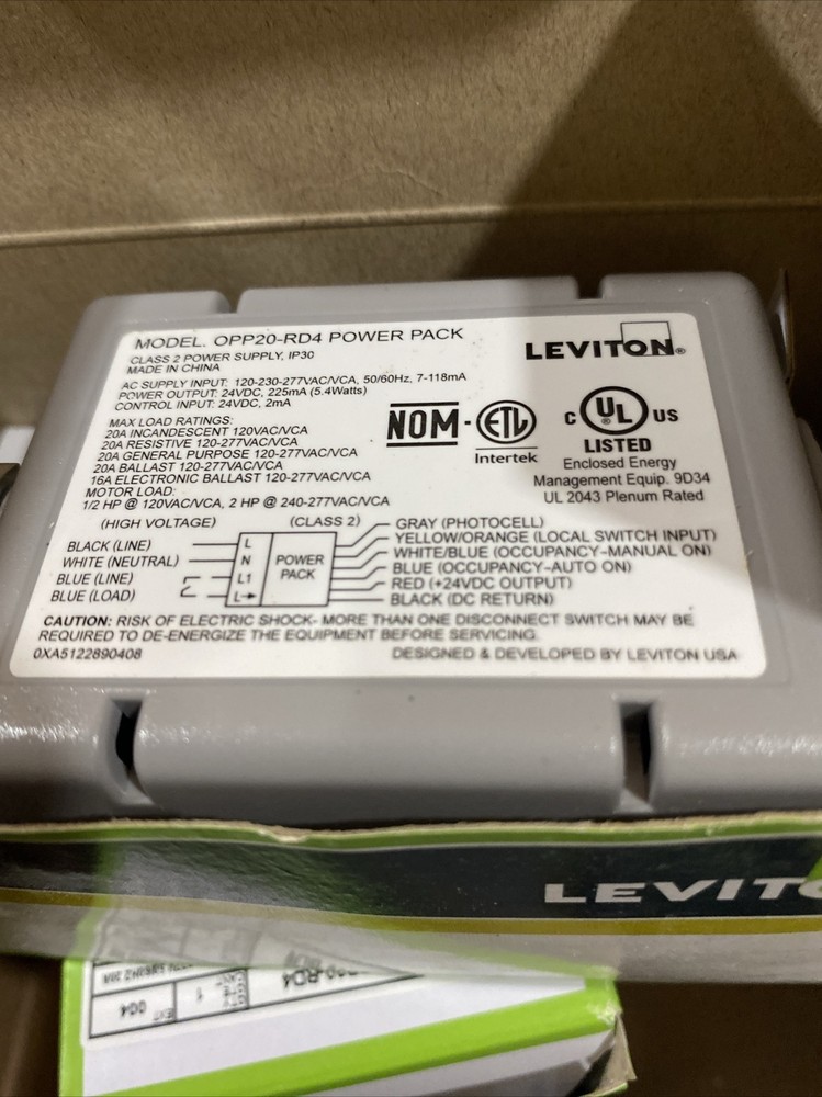 LEVITON OPP20-RD4 OCCUPANCY SENSOR POWER PACK, 120/277VAC INPUT, 24VDC OUT