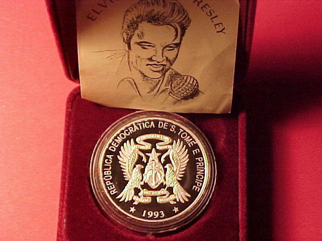 1993 St.Thomas Large Silver Proof 1000 Dobras- Elvis Presley-Nice Box