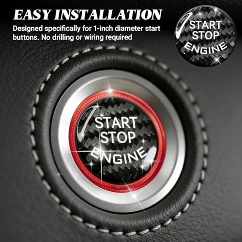 Car Push Start Button Cover, Engine Start Button 1 PC Carbon Fiber Black