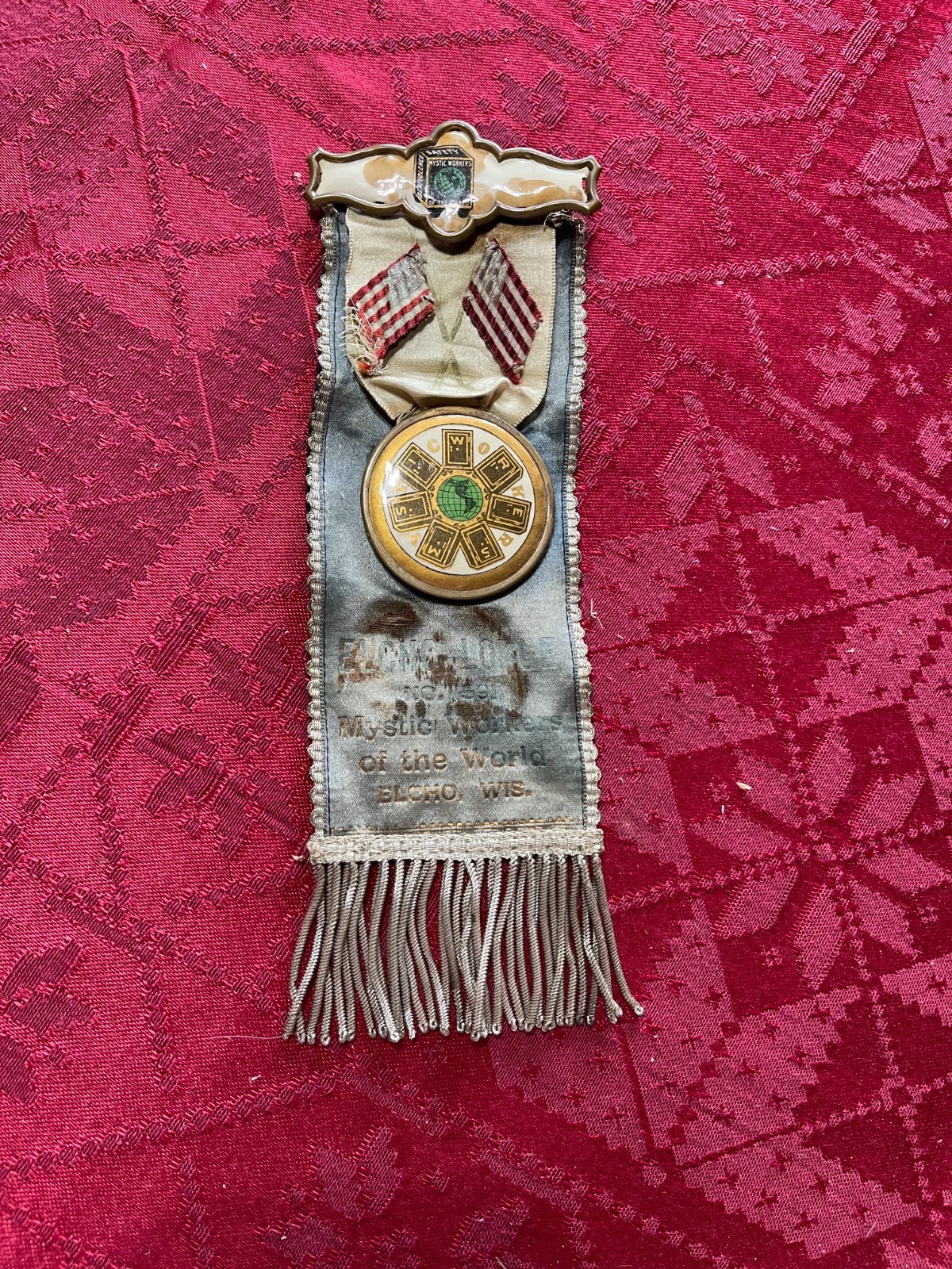 Mystic Workers of the World Elcho Wisconsin Celluloid Medal Award Funeral