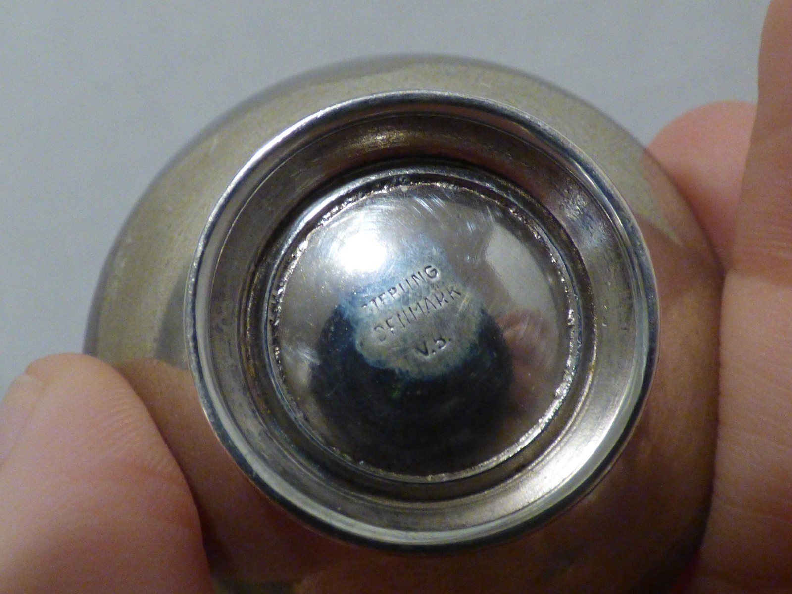 Antique Denmark Salt Cellar & Spoon & Pepper Shaker Sterling V.B. VB Pink Enamel