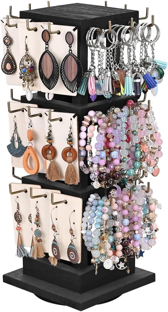 Rotating Earring Display Rack with 36 Hooks, Black