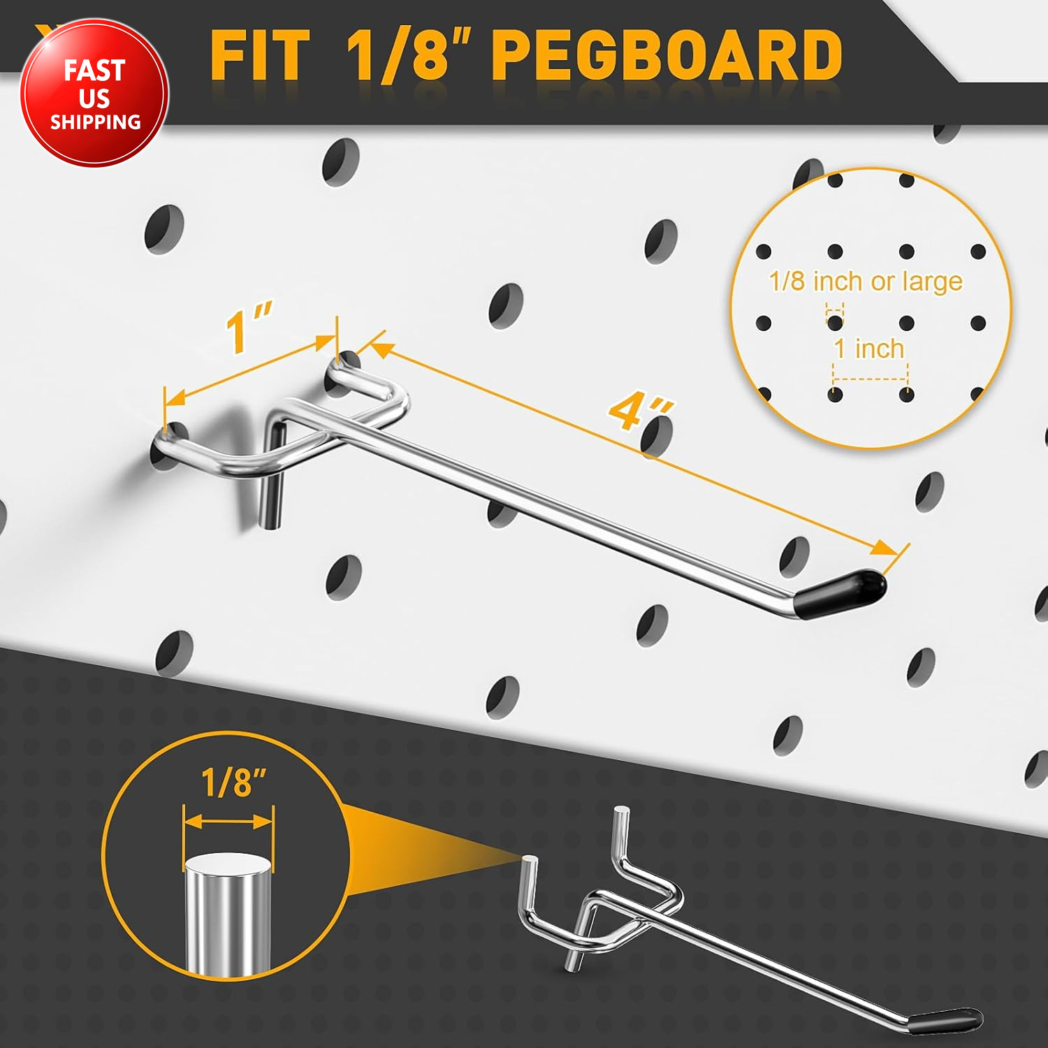 Pegboard Hooks, 25 Pack 4 Inch Peg Board Organizer Accessories for Hanging Fit 1