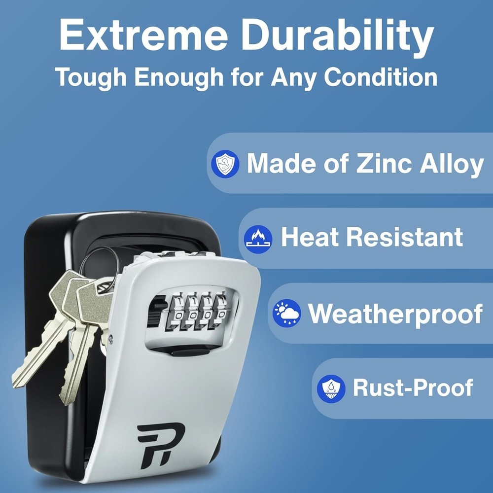 Key Lock Box with Code for Outside - Wall Mount Lockbox for Keys Outdoor - Co...