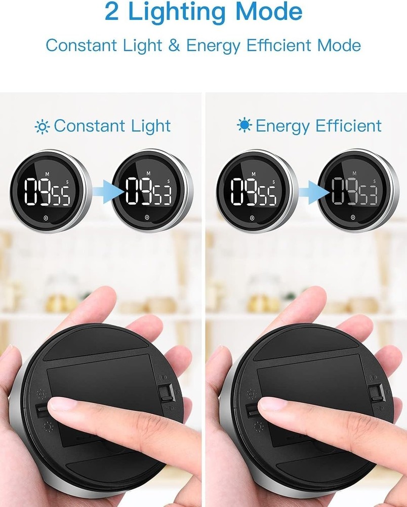 Easy-Twist Kitchen Timer with High/Low Alarm & Magnetic Back for Versatile Use