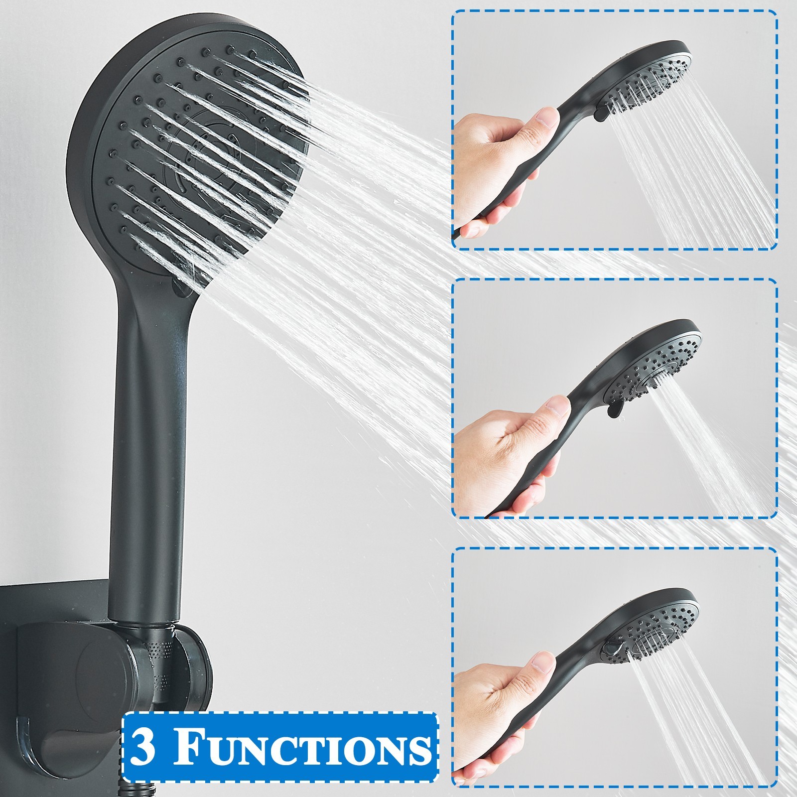 Black Shower Head with handheld Spray High Pressure 8 inch Rain Showerhead Combo