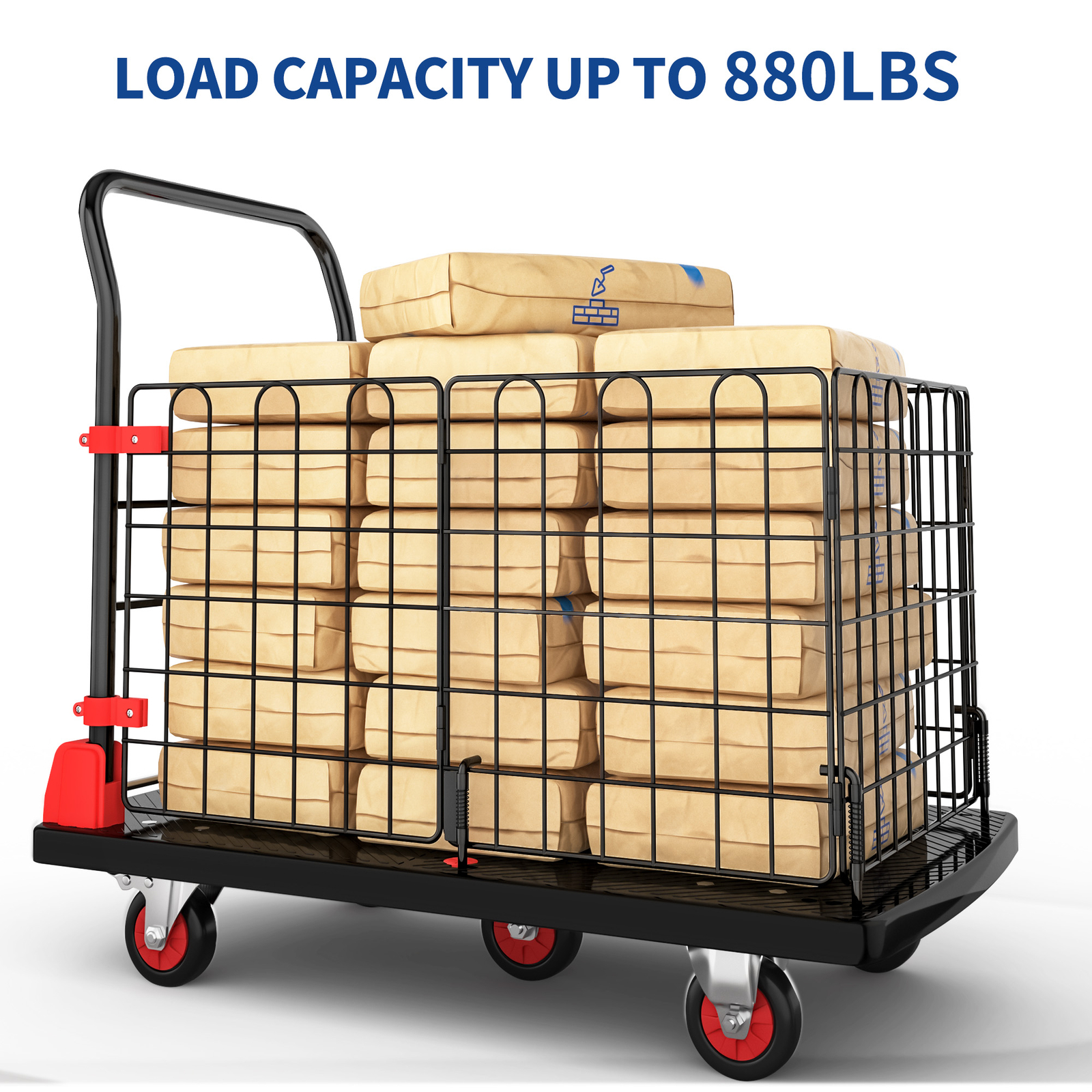 880LBS Platform Truck Cart Folding Dolly Cart Trolley Fence with Removable Cage