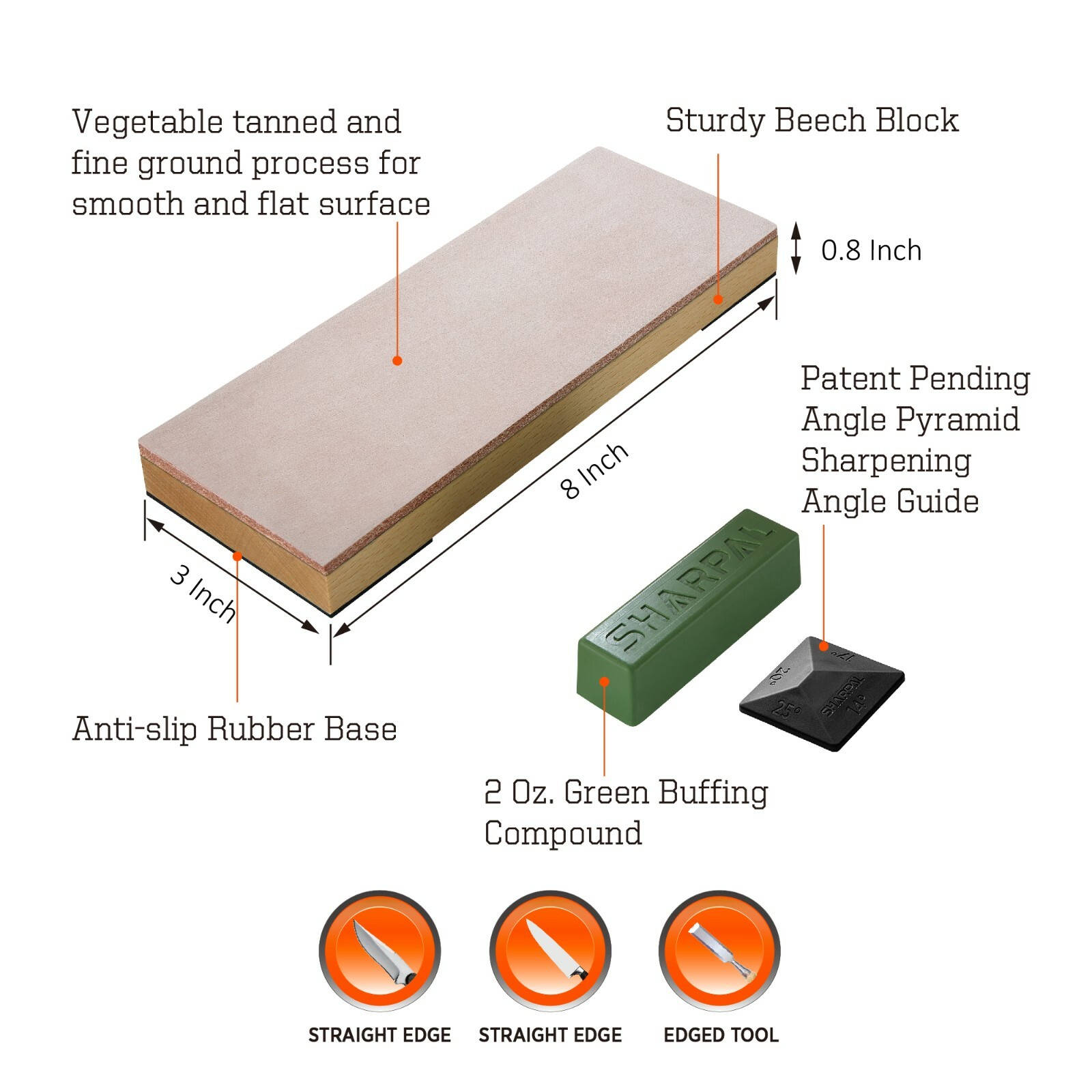SHARPAL Green Rouge Jewelers Polishing Compound Metal Luster Leather Strop Kit