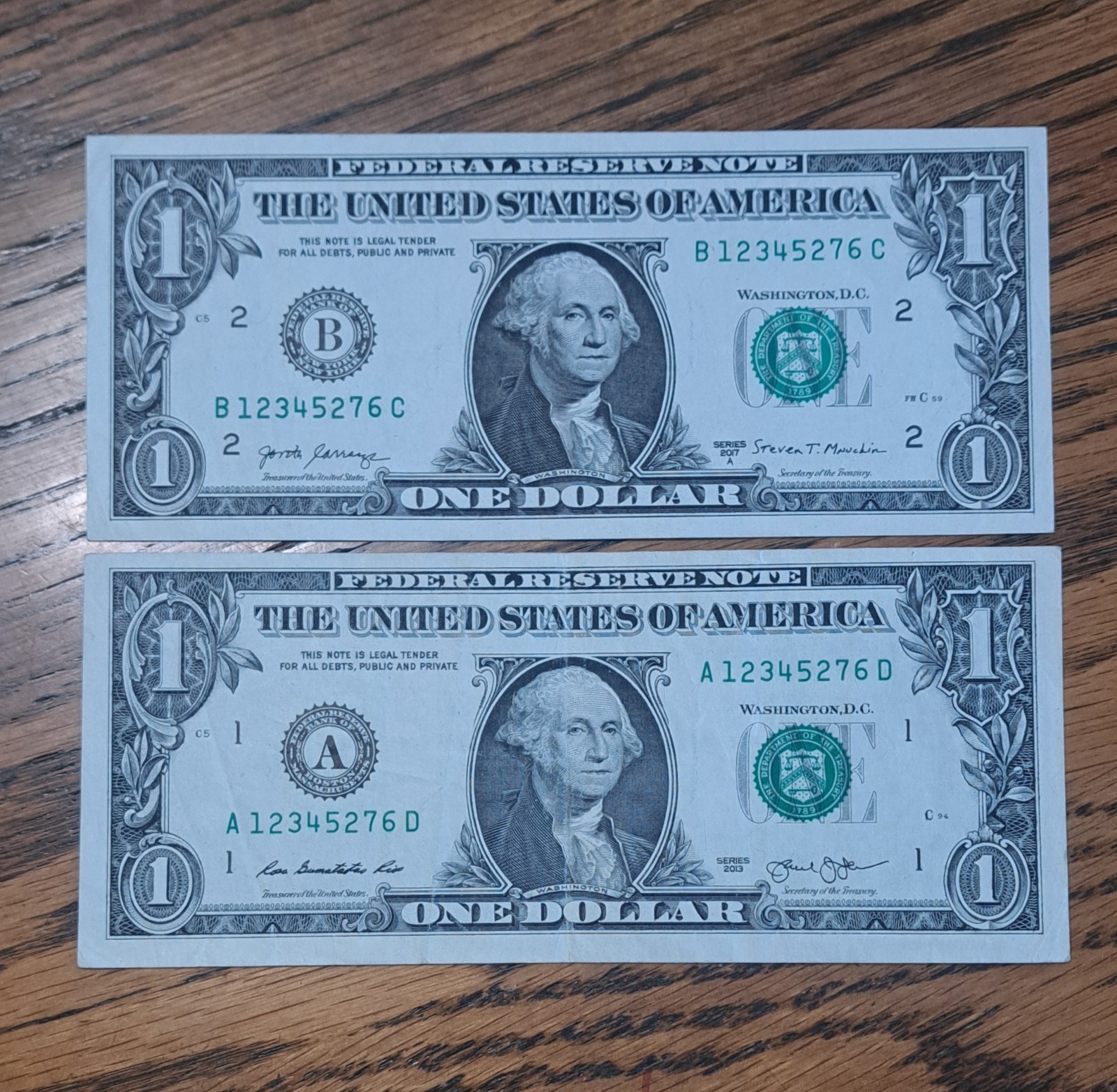 MATCHING $1 & $2DOLLAR NOTES! –SAME SERIALS -