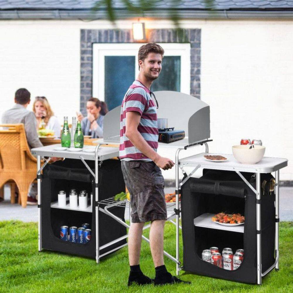 Folding Camping Table with Storage Rack