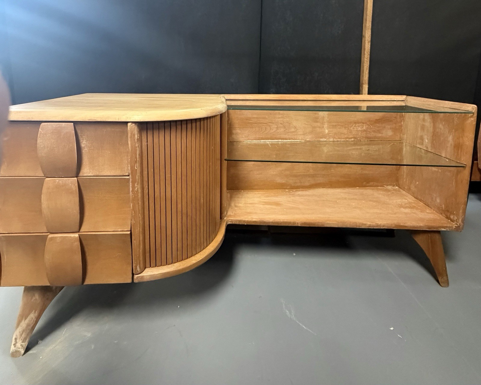 Heywood Wakefield Mid Century Modern Sculptura Vanity & Mirror Needs Refurbish