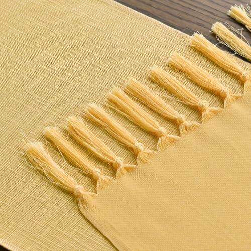 Tassel Table Runner, Summer Linen Blend Rustic 13" x 72", Table Runner Yellow