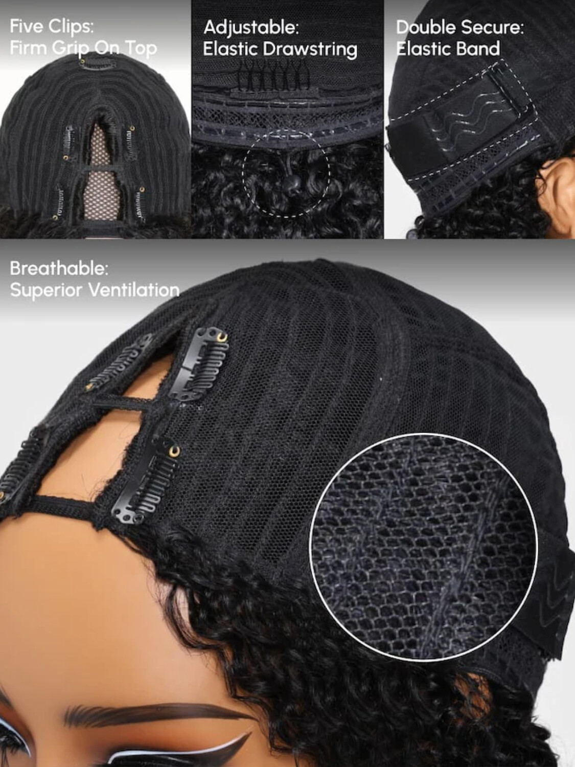 UNice Brazilian Curly V Part Human Hair Wig with Drawstring Glueless Wear Go Wig