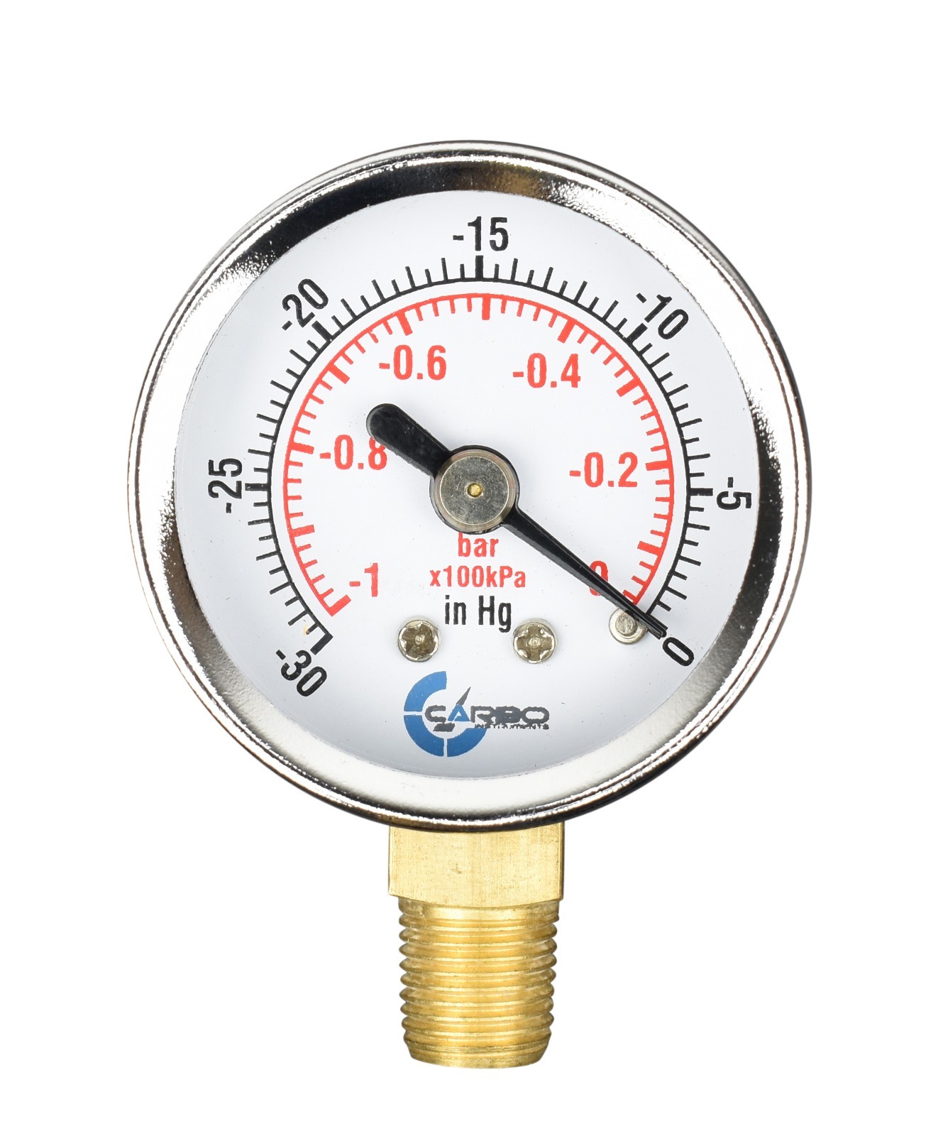 1-1/2" Vacuum Gauge - Chrome Plated Steel Case, 1/8"NPT, Lower Mnt. -30 inHg/0