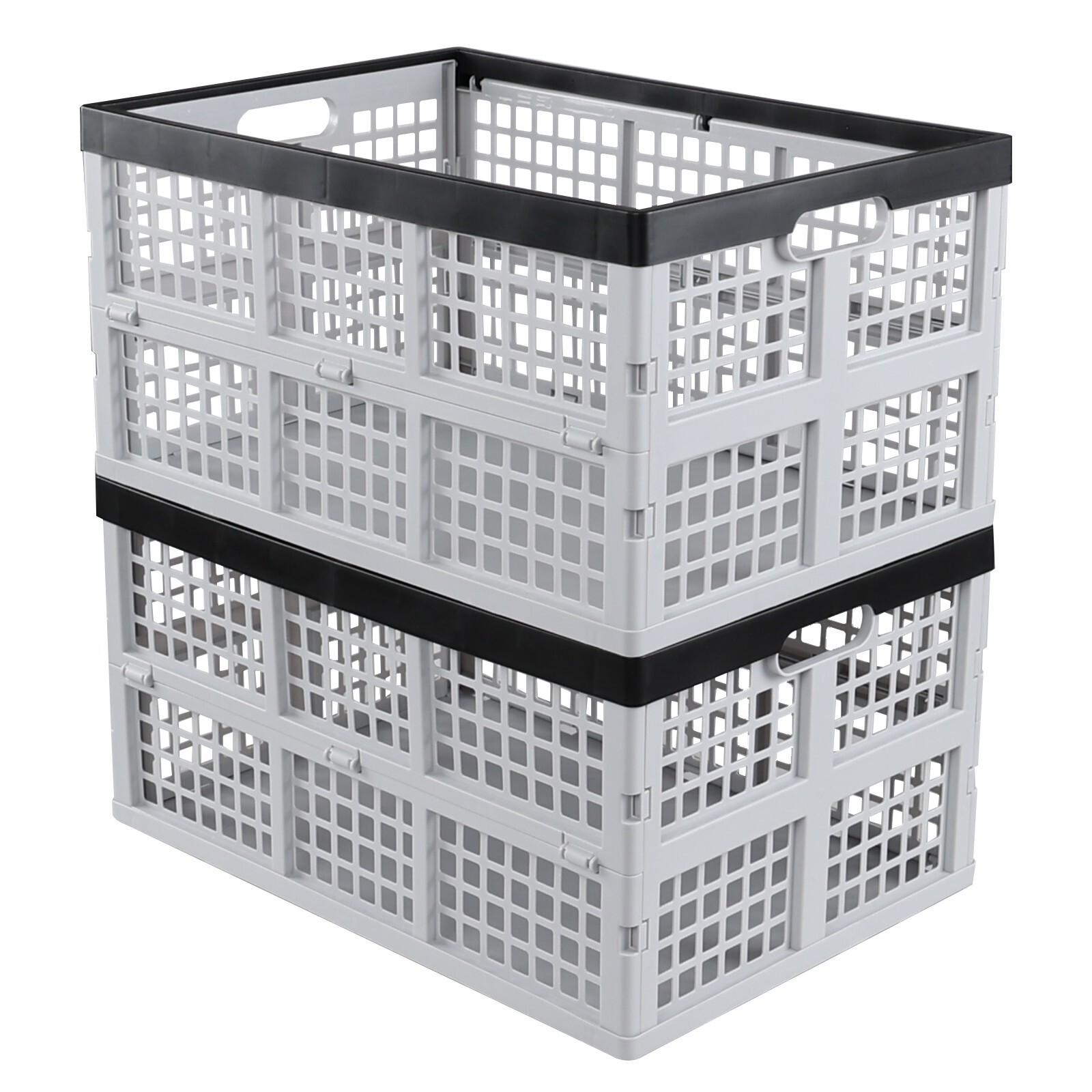 Cand 42 Liter Plastic Folding Stackable Crate, Collapsible Storage Crate, 2 Pack