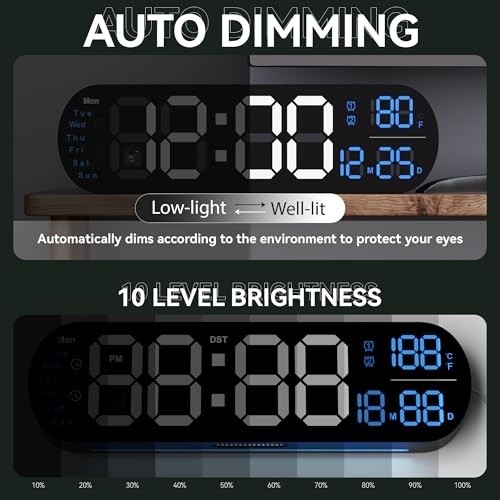 Digital Wall Clock Large Display, 13.7 inch Large Digital Wall Clock with Blue