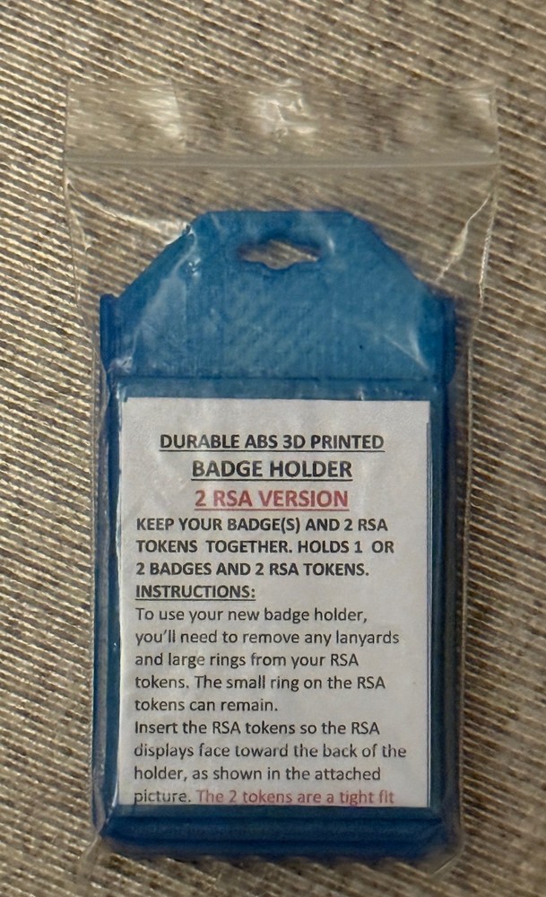 New Blue 3D Printed ID & Dual RSA Token Holder