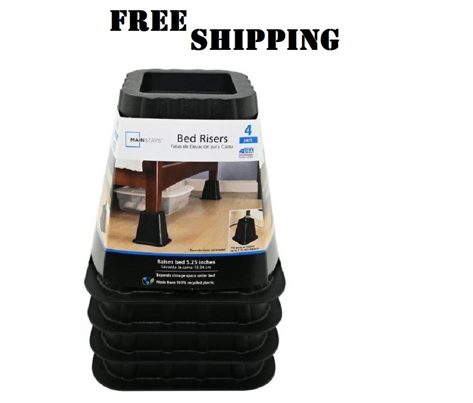 4 Pack, Black Bed Risers, Raise Your Bed to Create Storage Space,NEW