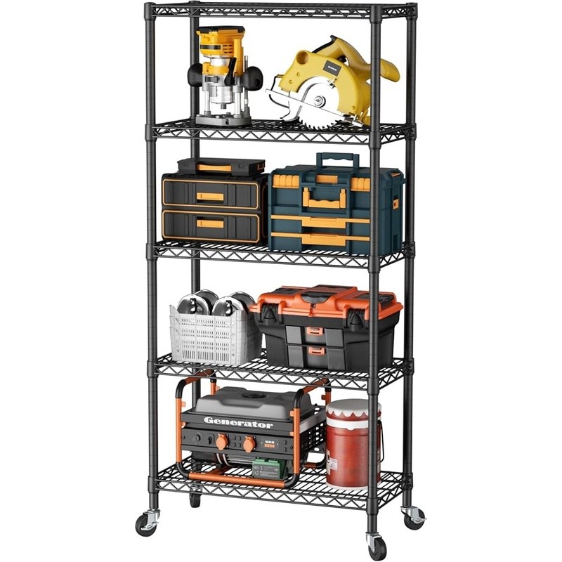 Heavy Duty Adjustable Shelving Unit Utility Rack Storage Solution W/ Wheels New