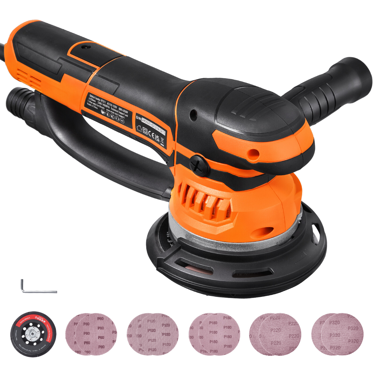 Random Orbital Sander 6'' DA & GA Dual-Action Sander 10 PCS Sandpapers 6 Speeds