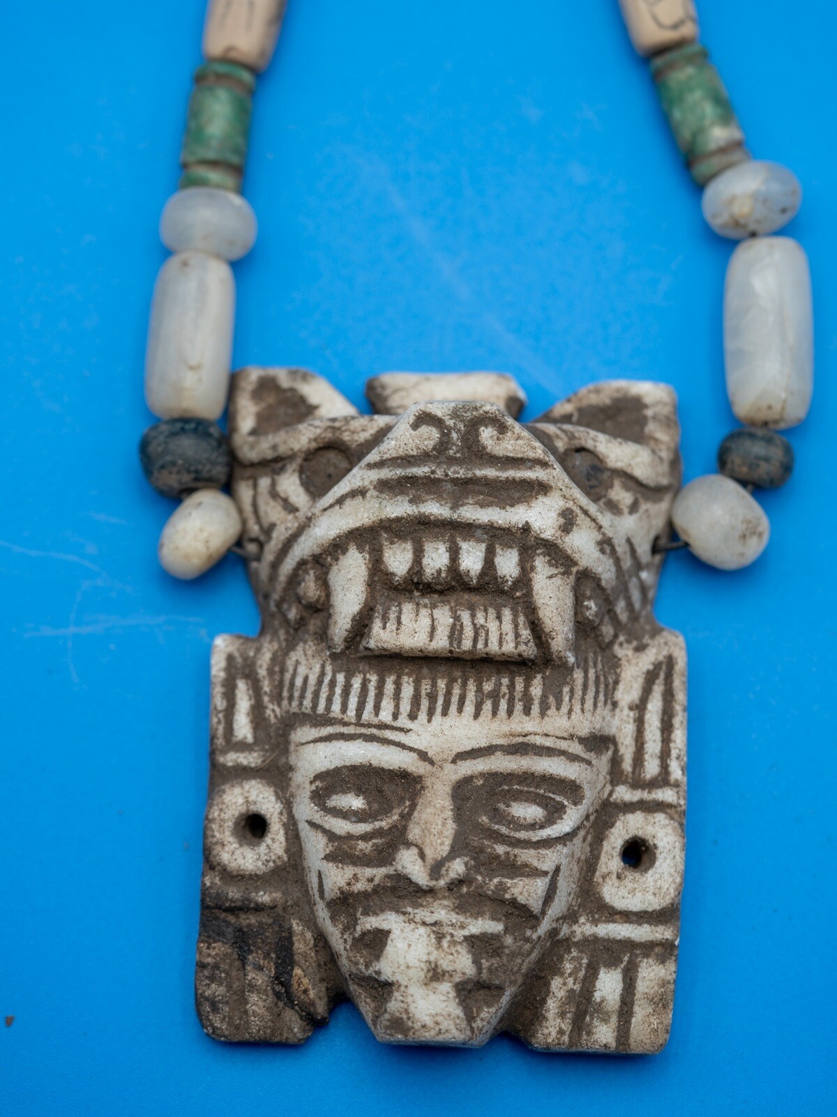 Tula Hidalgo  Pre Columbian Toltec Alien Stone Carving Pendant Ojuelos